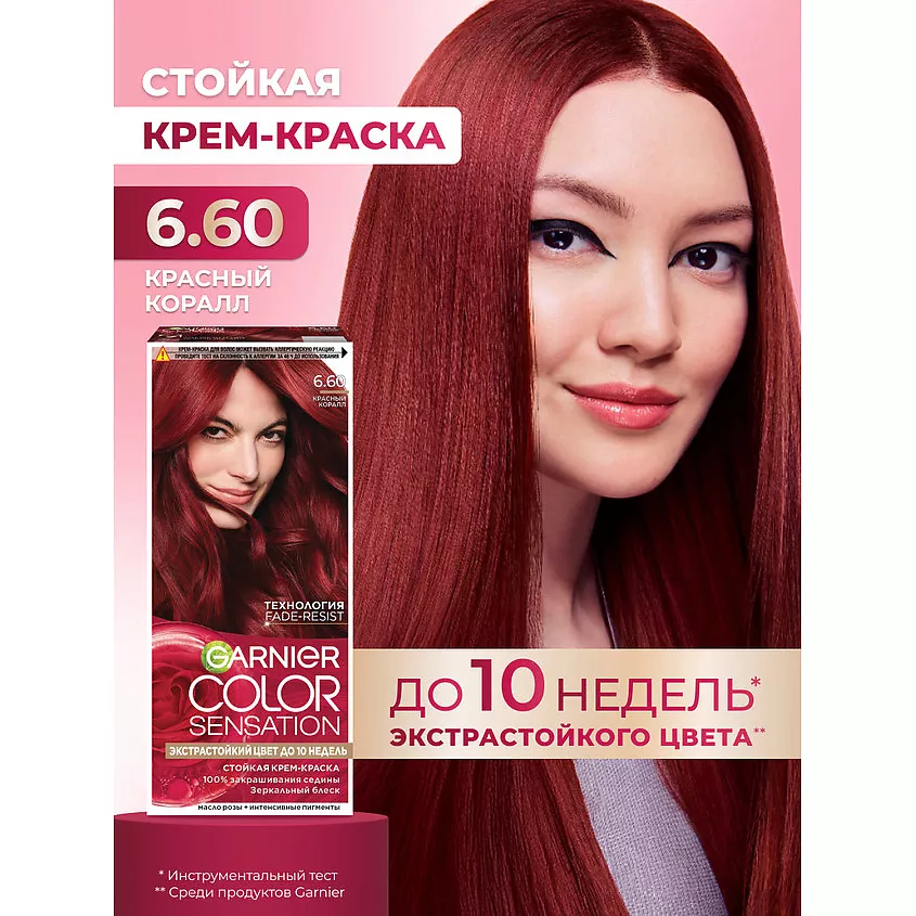 Стойкая крем-краска для волос "Роскошь цвета" Color Sensation, 6.60 Красный коралл, 110 мл